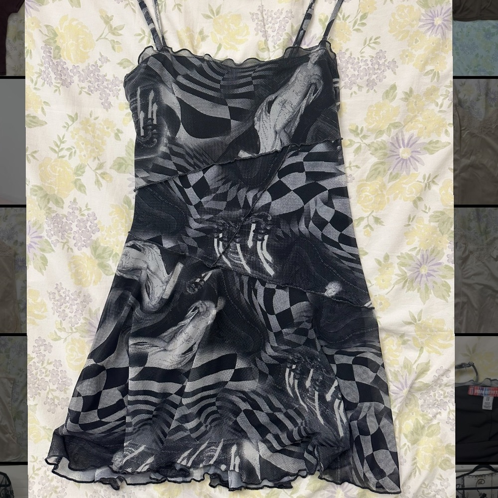 UO Graphic Mini Dress in Black, Size XS